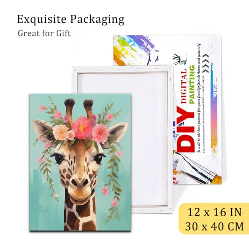 Natuyalo Framed Paint by Numbers Kit for Adults Beginners, Giraffe Acrylic Easy Paint by Number with Frame, Animals Painting by Number Kits on Canvas Framed (12x16 Inch) - color: Color-03