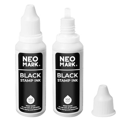 Stamp Ink, 2 Pack Quick-Drying Refill Ink, Black, 1oz | AP-Certified, Water-Based Ink, Smudge-Resistant, Clear Impressions, Precision Refill Tip, for Date Stamps & Stamp Pads - color: Black