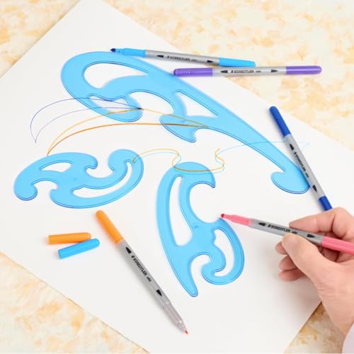 STAEDTLER Mars Professional French Curve Design Ruler Set, 18-Pack | 3 Essential A B C Shapes, Blue Transparent Plastic with Inking Edge, 3 pcs Each Set, 54 Count