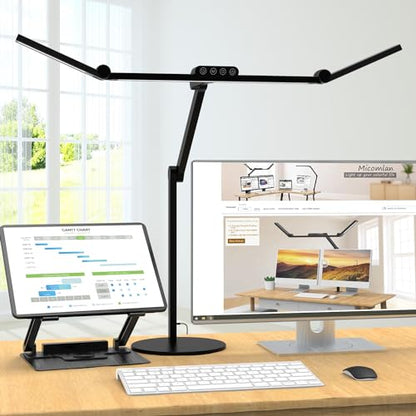 Architect Desk Lamp with Atmosphere Lighting, Adjustable Led Desk Light for Home Office with Base, 24W Bright Auto Dimming Table Light with Rotatable Swing Arm for Workbench Computer - color: Black