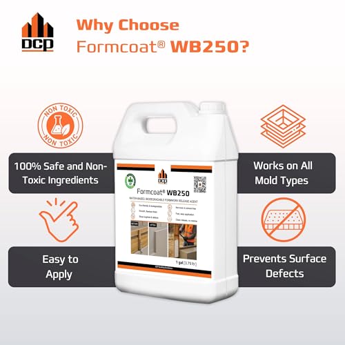 Formcoat WB250 Concrete Form Release Agent - Non-Staining Mold Release for Wooden, Plastic & Metal Molds – Solvent-Free Concrete Mold Release for Precast, Architectural & DIY Projects – 1 Gallon