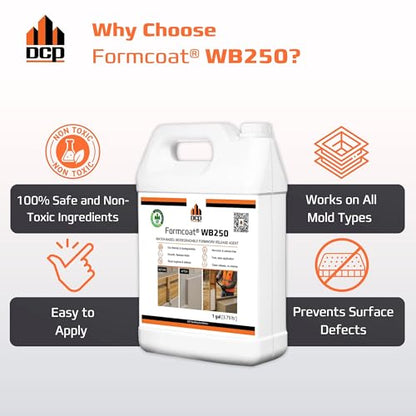 Formcoat WB250 Concrete Form Release Agent - Non-Staining Mold Release for Wooden, Plastic & Metal Molds – Solvent-Free Concrete Mold Release for Precast, Architectural & DIY Projects – 1 Gallon
