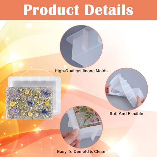 4 Pack Large Rectangular Resin Molds, Epoxy Resin Casting Silicone Mold Set (56oz, 19oz, 14oz, 10oz), Deep Pour Molds for Flower Preservation, DIY Bookends, Wedding Bouquet Keepsakes, Home Decor