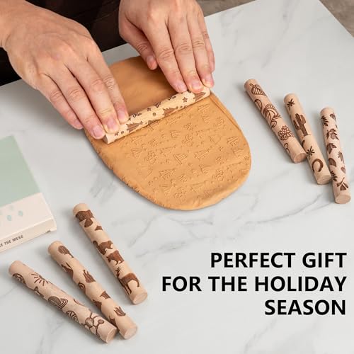 10pcs Wooden Clay Texture Rollers Set for Pottery & Ceramics - Popular Patterns - Potters Stamp Roller Tools for Ceramic Slabs - Textured Rolling Modeling Pins (0.63" x 5" inch) - color: Fun Activity
