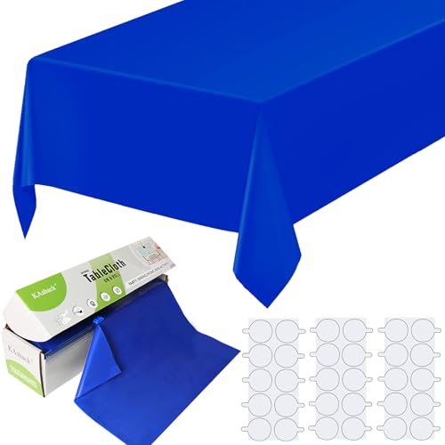 54 in X 32.8 Ft Plastic Table Cloth Roll Disposable Blue Tablecloth with Slide Cutter Box for Rectangle Round Tables,Picnic,Camping,Banquet,Party,Birthdays, Baby Shower [with Fixed Stickers] - color: Blue, size: 393.7" x 54" (Rectangular)