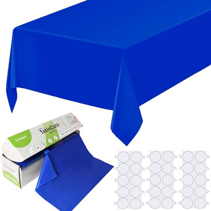 54 in X 32.8 Ft Plastic Table Cloth Roll Disposable Blue Tablecloth with Slide Cutter Box for Rectangle Round Tables,Picnic,Camping,Banquet,Party,Birthdays, Baby Shower [with Fixed Stickers] - color: Blue, size: 393.7" x 54" (Rectangular)