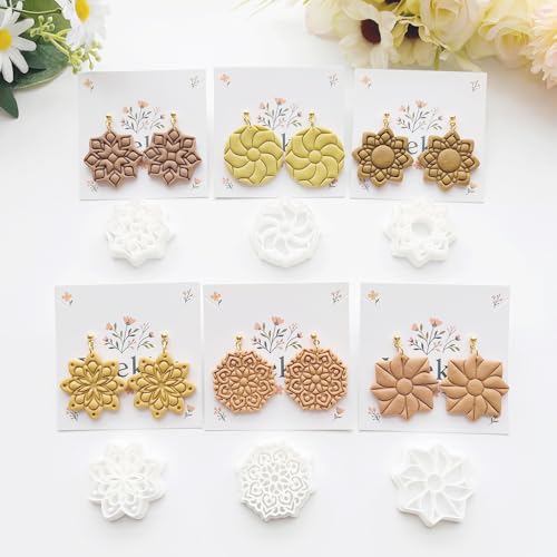 Xaekicr 11 Pcs Mandala Polymer Clay Cutters - Geometric Flower & Boho Shape Jewelry Making Tools for Earrings, Pendants & DIY Crafts, Soft Clay Molds - color: 2D color