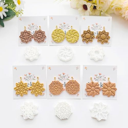 Xaekicr 11 Pcs Mandala Polymer Clay Cutters - Geometric Flower & Boho Shape Jewelry Making Tools for Earrings, Pendants & DIY Crafts, Soft Clay Molds - color: 2D color