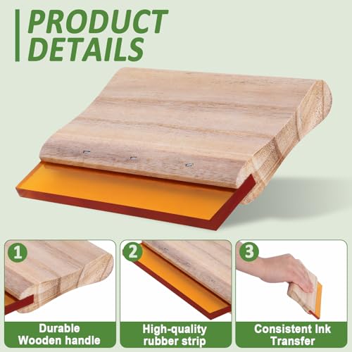Screen Printing Squeegee, 75 Durometer Wooden Ink Scraper Set | 3 Sizes 5.9/9.4/13.7 Inch, Durable Wood Handle with Firm Rubber Edge for Smooth Ink Spreading and Stencil Printing