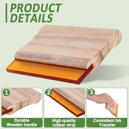 Screen Printing Squeegee, 75 Durometer Wooden Ink Scraper Set | 3 Sizes 5.9/9.4/13.7 Inch, Durable Wood Handle with Firm Rubber Edge for Smooth Ink Spreading and Stencil Printing