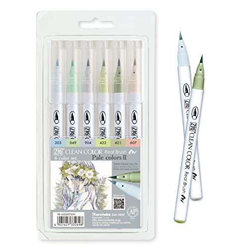 ZIG CLEAN COLOR REAL BRUSH 6 Color set (6 Pale Colors set II) - style: 6 Pale Colors set II