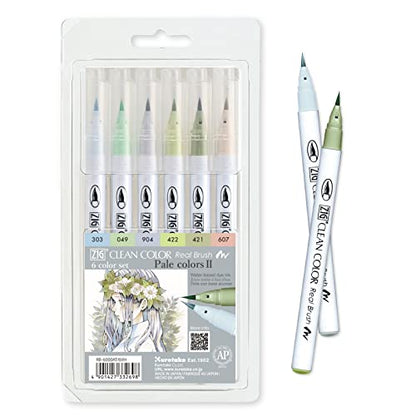 ZIG CLEAN COLOR REAL BRUSH 6 Color set (6 Pale Colors set II) - style: 6 Pale Colors set II