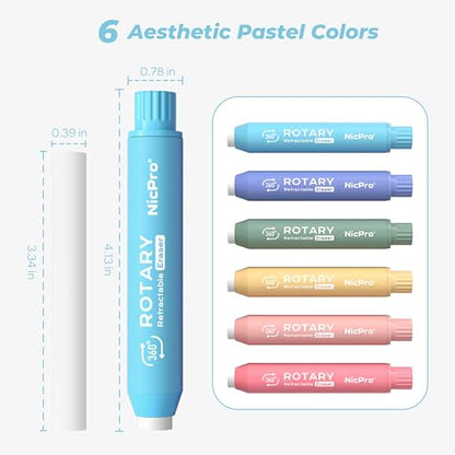 Nicpro 6 Pack Rotary Retractable Erasers, Soft TPE Twist Eraser-Rainbow | Cute Eraser, Clean Erasing Large Pencil Eraser for Students Kids, School Supplies, Office, Stationary, Drawing & Journaling - color: Rainbow