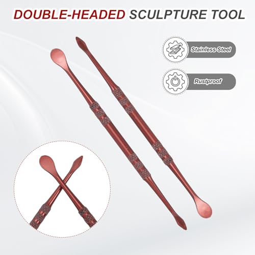 HARFINGTON 22pcs Wax Carving Tool 4.8" Double-Headed Stainless Steel Sculpture Tools Kit Modeling Engraving Sculpting Spoons for Clay Pottery Crafts Shaping, Rose Gold - color: Rose Gold