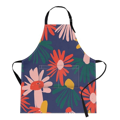 Apron with Pockets, 32x28 inch, for Women Men, Floral Colorful | Flower Spring Leaf Waterproof Adjustable Bib Aprons for Kitchen Cooking Baking Painting Gardening - color: Flowers