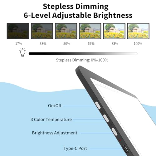 Rechargeable A4 Diamond Art Light Board with Carry Bag, 9000 Lux Tracing Light Box with Side Physical Buttons, 3 Colors & 6 Levels of Brightness, LED Light Pad for Diamond Painting, Weeding Vinyl - size: A4 with Bag
