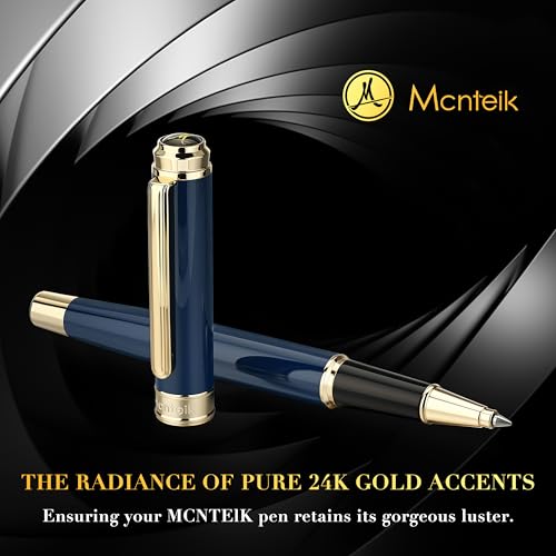 MCNTEIK 317 Rollerball - Stunning Luxury Blue Lacquer Pen with 24K Gold Finish, Schmidt Black Ink Refill, Fancy Gift Set for Men & Women, Professional, Graduation Executive Office, Nice Classic Pens - color: Blue and 24K Gold
