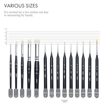 ARTIFY Miniature Drybrush Paint Brush Set: 14-Piece Round Small Detail Model Paintbrushes, Thin Mini Tiny Micro Paint Brushes for Miniature Painting - color: Black