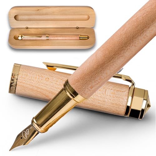 Ellington Pens Luxury Wood Fountain Pen Set – Medium Nib - Includes 6 Ink Cartridges, Wooden Pen Gift Box, Ink Converter - Wood Pen For Writing, Calligraphy, Journaling, Drawing (Maple Harmony) - color: Maple Harmony, style: Medium