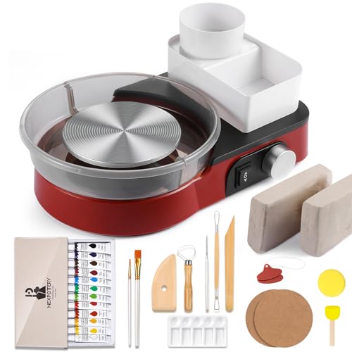 Pottery Wheel for Kids Adults and Beginners - Complete Pottery Set with 6" Turntable with Two-Way Rotation, 2.2lb Clay, Art Supplies Sculpting Tools, Craft Gifts for Teens Adults (Red) | Complete Pottery Set with 6" Two-Way Rotating Turntable, 2.2lb Clay,