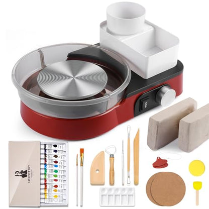Pottery Wheel for Kids Adults and Beginners - Complete Pottery Set with 6" Turntable with Two-Way Rotation, 2.2lb Clay, Art Supplies Sculpting Tools, Craft Gifts for Teens Adults (Red) | Complete Pottery Set with 6" Two-Way Rotating Turntable, 2.2lb Clay,