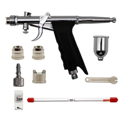 Uouteo Airbrush Kit, Airbrush Trigger Gun with 0.3mm/0.5mm Fan Spray Cap/Needles/Nozzles Sets, 15 CC Cup for Painting Model Nails Cake Makeup - color: 217BAT 0.5mm Airbrush Kit