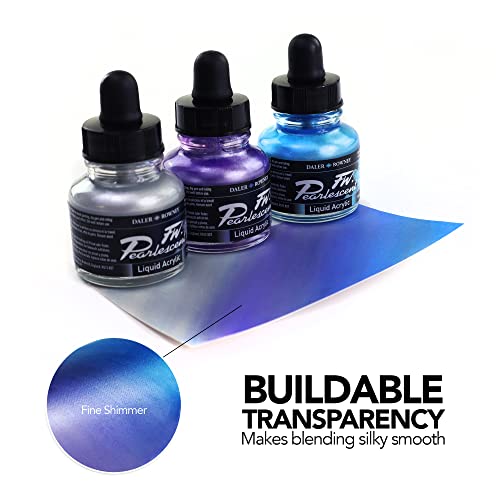 FW Acrylic Ink Pearlescent Colors Set, 6 Bottles, Premium Shimmer Liquid Ink, Lightfast Waterproof Formula for Calligraphy, Airbrush, Illustration, Art