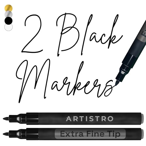 ARTISTRO Black Acrylic Paint Markers - 0.7mm Extra Fine-Tip - Set of 2 | Paint Pens, Perfect for Crafting, Art Projects, & More - color: Black, style: Extra Fine