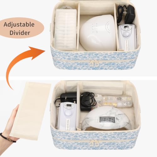 Nail Polish Organizer Bag Holds 86+ Bottles (15ml/0.5 fl.oz) &UV Nail Lamp - color: 01-Blue Flower, size: 86 Bottles
