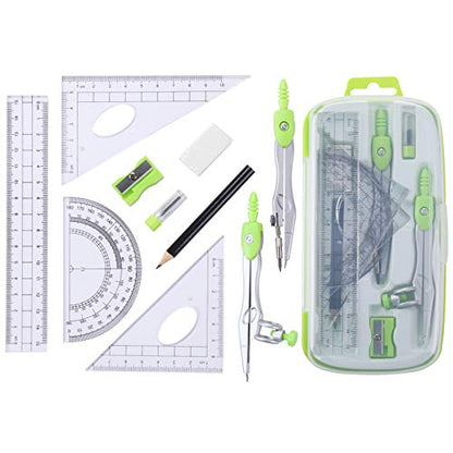 Vobou Math Geometry Sets 10 Pcs, Student Supplies Kit, for School (Green - color: Green