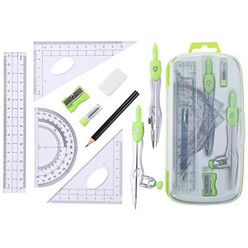 Vobou Math Geometry Sets 10 Pcs, Student Supplies Kit, for School (Green - color: Green