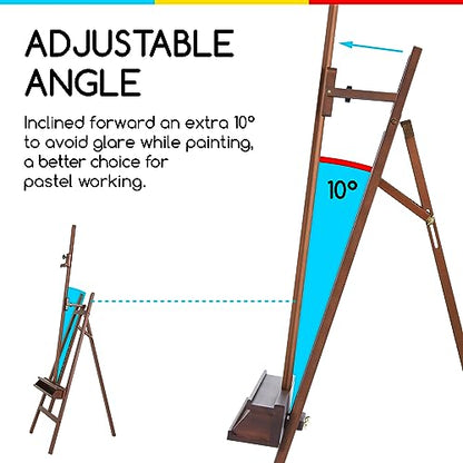 MEEDEN Large Painters Easel Adjustable Solid Beech Wood Artist Easel, Studio Easel for Adults with Brush Holder, Holds Canvas up to 48" - Walnut - color: Walnut