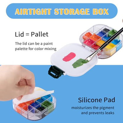 Falling in Art 16 Wells Airtight Paint Palette with Lid, Dark Green - color: Green