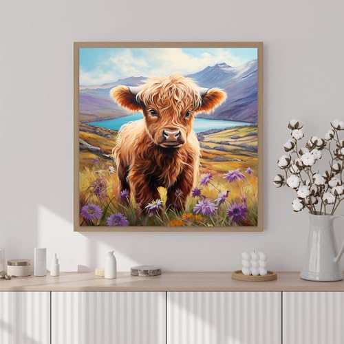 Artunion Framed Paint by Numbers Kit for Adults Beginners & Kids Ages 8-12,Highland Cow Paint by Number with Frame,Cow Animal Paint by Numbers Kit on Canvas 10 * 10 Inch Without Easel - color: ZXT-324-F