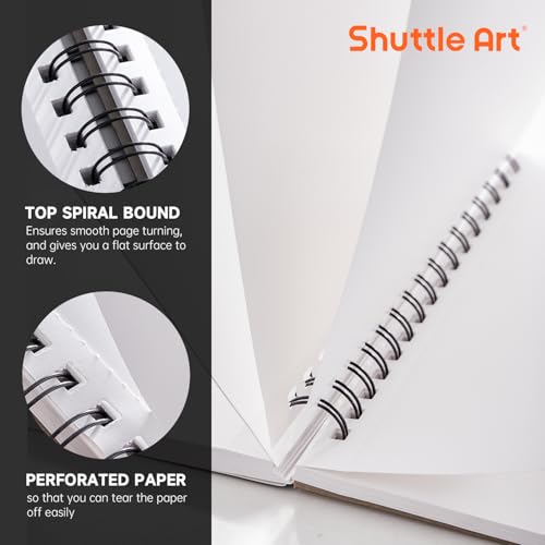 Shuttle Art Marker Pad, 70 Sheets, Spiral-Bound, 12”x9”, 110LB/180GSM Paper | Portable Sketchbook, Smooth Surface, Alcohol Markers Bleedproof Art Paper Great for Artists to Draw, Paint & Sketch - size: 12x9 inch