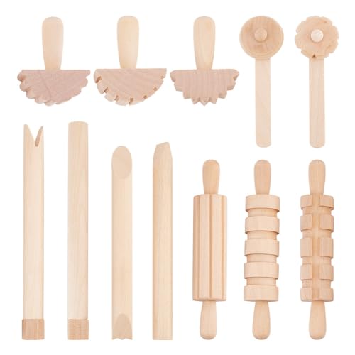 OLYCRAFT 12pcs Clay and Dough Tools Play Accessories Includes Rollers Hammer Party Pack Wood Pottery Tools Stamps for Clay Art DIY Crafts Art Craft Activity Supplies