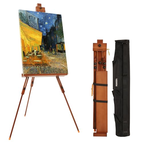 VISWIN Portable Easel for Painting with Bag, Tilting Flat & Adjustable Beech Wood Art Easel Stand, Holds Canvas up to 44", Tripod Field Easel for Adults, Artists, Beginners - Walnut Brown - color: Walnut Brown