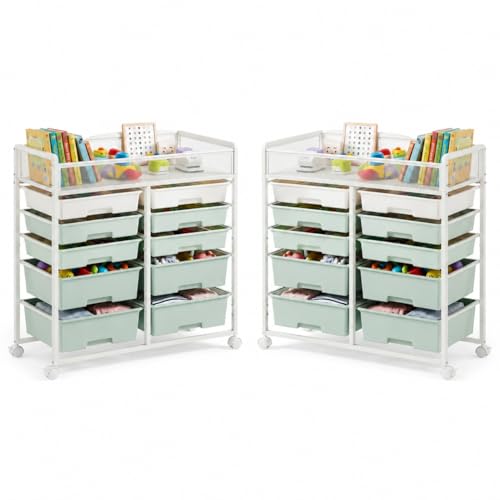 2 Pack Craft Cart with Wheels, Stylish Rolling Craft Cart with 10 Drawers, Art Cart Organizer and Storage, Rolling Utility Cart with Handles for Organizing Crafts, Yarn, Toys, School Supplies, etc - size: 10-Drawers(2 Pack)