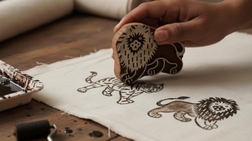 Lion Tiger Wooden Blocks Stamps for Printing on Textiles, Pottery Crafts,Henna, Scrapbooking (Set of 2) - size: Pack # 107