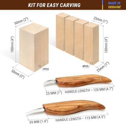 BeaverCraft Wood Carving Kit for Beginners S16 – Whittling Knives Sloyd, Chip Wood Carving Knife, Basswood Blocks for Carvers - Whittling Tools Set