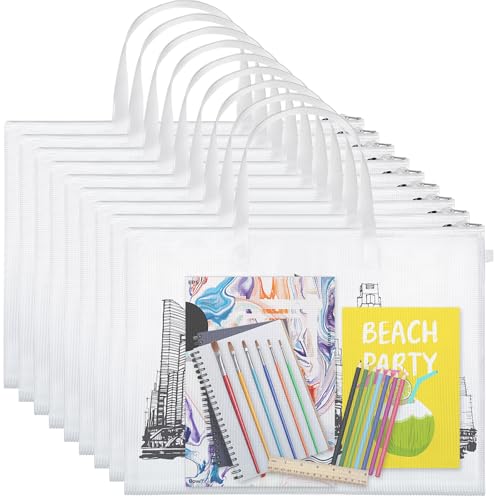 Reginary 10 Pcs Art Portfolio Bags 19x25, Waterproof PVC Zipper,White | Poster Storage Portfolios for Teachers Artists Students, Classroom Bulletin Board Supplies, Art Organizer, Protects Drawings - color: White