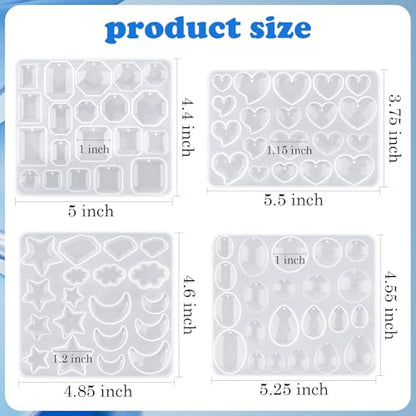 Actvty Earring Resin Mold with Holes, 4 Pieces Silicone Pendant Epoxy Molds, Jewelry Molds for Resin Casting, DIY Gem Cabochon, Earrings, Necklace, Jewelry, Keychain