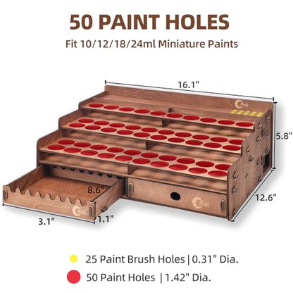 OPHIR 50 Holes Wooden Paint Holder Rack for Model Paints, Painting Brushes - size: 1.42"-50 Holes