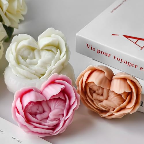 Flower Candle Mold, Angel Baby Heart Shaped Petals Rose Making Mold - color: 1 PCS Baby In Heart-Shaped Flower Silicone Molds