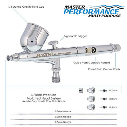 Master Airbrush G233 Performance Pro Airbrush Kit with 3 Nozzle Sets, Hose - size: Hose Included