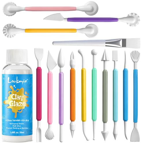 16PCS Double Head Sculpting Tools Set, Clay Tools Kit with 1.7 FL OZ Air Dry Clay Glaze for DIY Pottery, Molding Polymer Clay – Safe & Ergonomic Grip for Craft Lovers & Beginners