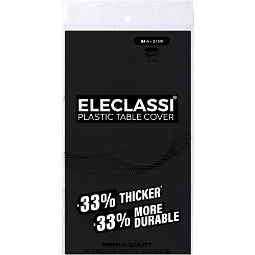 Eleclassi Black 12 Pack Premium Round Disposable Plastic Tablecloth - 84 Inch Round Plastic Table Cloths for Parties - color: Black, size: 12 Pack Round