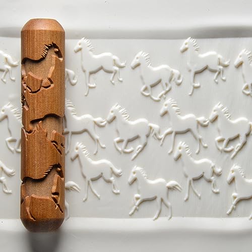 MKM Pottery Tools Wood Big Hand Rollers for Clay (BHR-140 Running Horses) - color: BHR-140 Running Horses