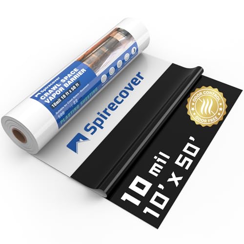 Crawl Space Vapor Barrier, 10 Mil 10x50' Black/White Panda Film | Thick Plastic Sheeting, Plastic Drop Cloth Covering for Crawlspace Encapsulation, Suitable for Commercial and Residential Use - size: 10mil 10'x50'