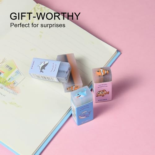 HILAZA 18Pcs Cute Sea Animal Erasers for Kids Bulk, Kawaii Fun Pencil Jelly Erasers for School Classroom Supplies Prize Gifts Party Favors - style: SEA ANIMAL